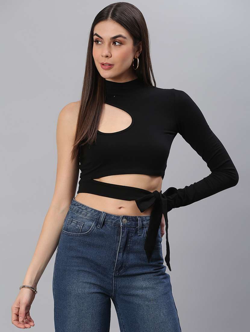 women solid designer crop top