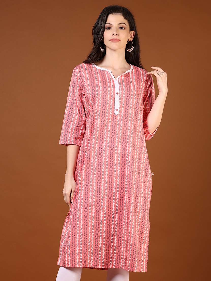 women three quarter sleeves straight kurta