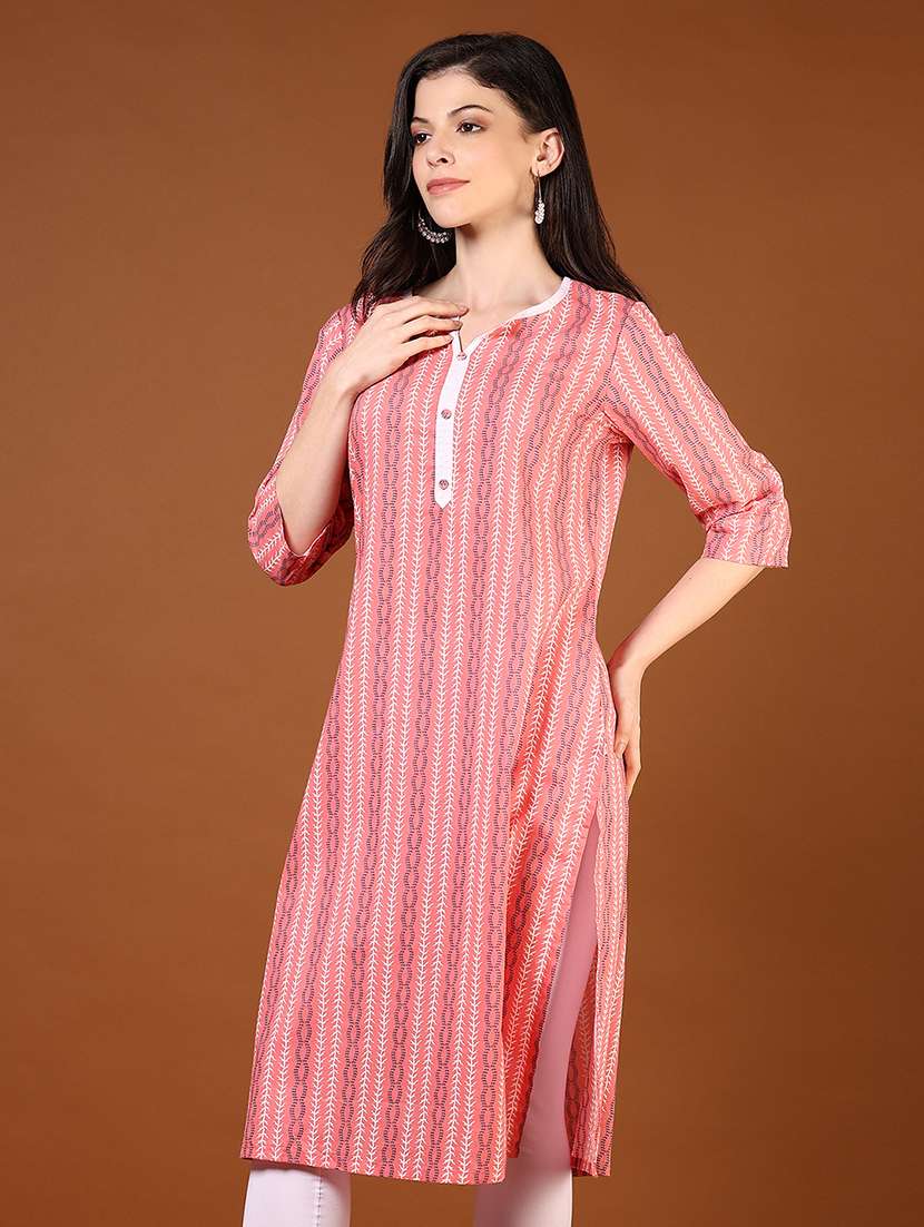 women three quarter sleeves straight kurta - 21711654 -  Standard Image - 1