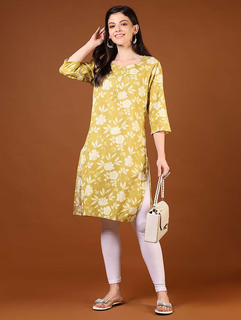 women floral printed three quarter sleeve straight kurta - 21711678 -  Standard Image - 4