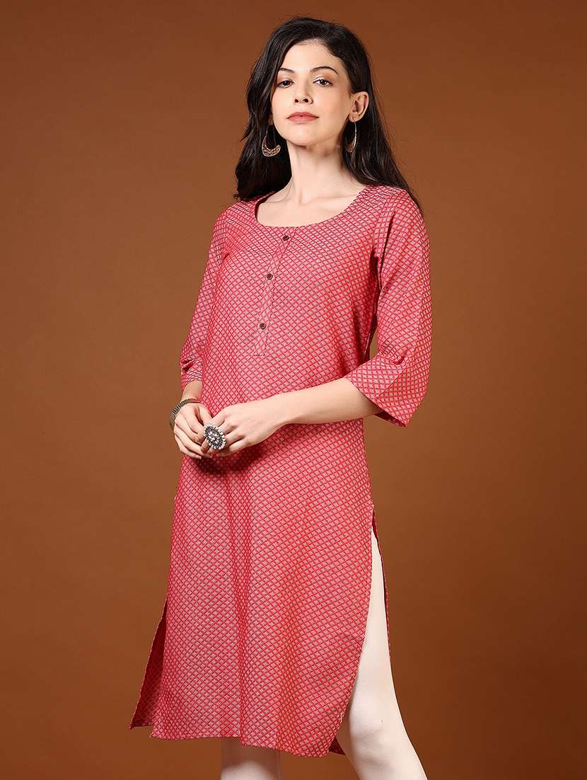 women three quarter sleeves straight kurta - 21711681 -  Standard Image - 1