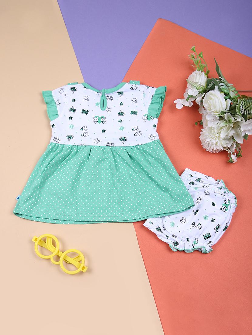 girls round neck printed frock with bloomers - 21711728 - Standard Image - 1