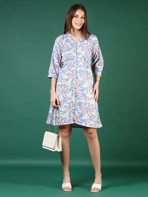 women printed collared a-line dress - 21711739 -  Standard Image - 0