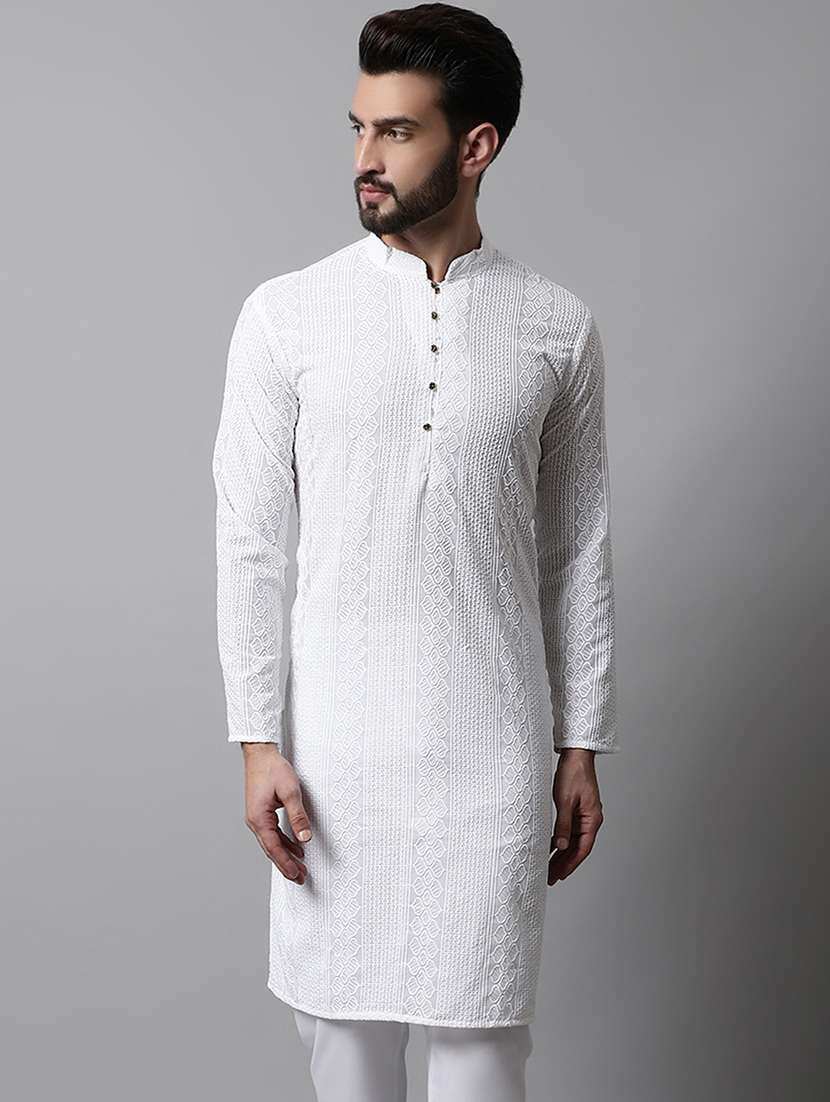 men mandarin neck embroidered kurta pyjama set - 21711759 -  Standard Image - 1