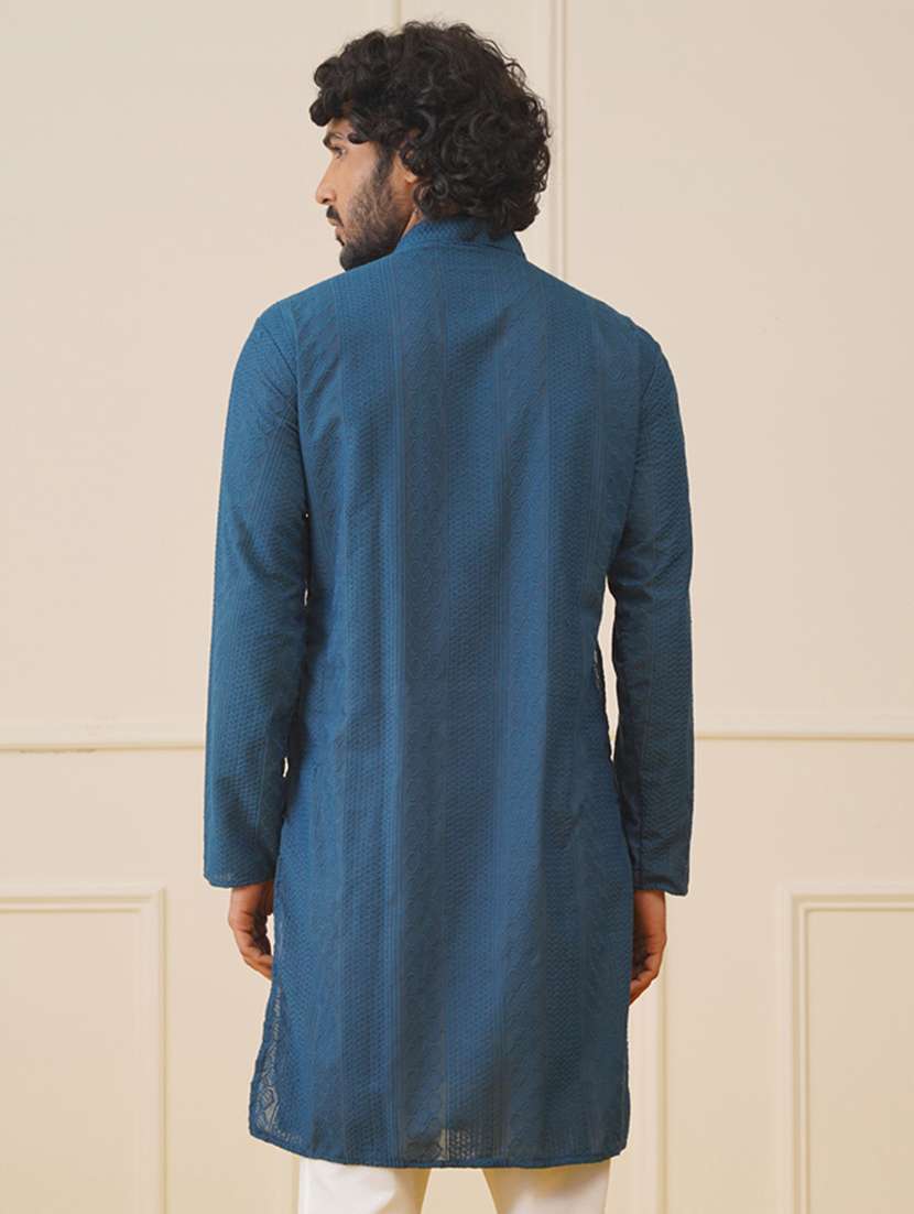 men mandarin neck embroidered kurta pyjama set - 21711761 -  Standard Image - 1