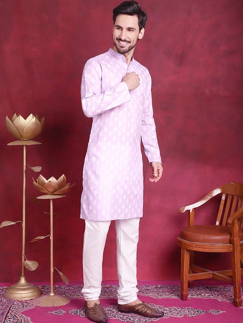 men mandarin neck printed kurta pyjama set - 21711764 -  Standard Image - 1