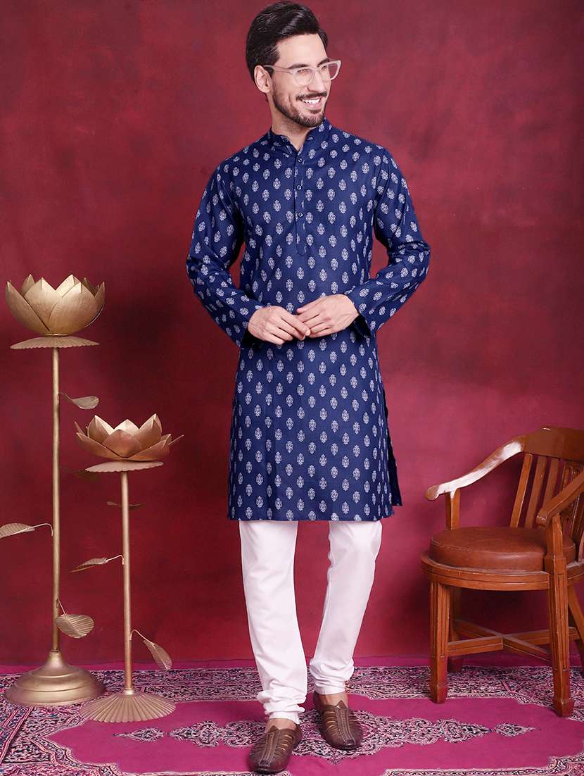 men mandarin neck printed kurta pyjama set - 21711765 -  Standard Image - 1