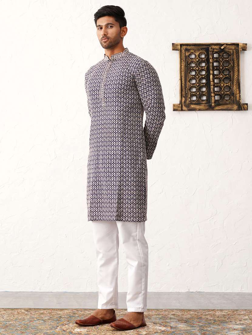 men mandarin neck embroidered kurta pyjama set - 21711770 -  Standard Image - 1