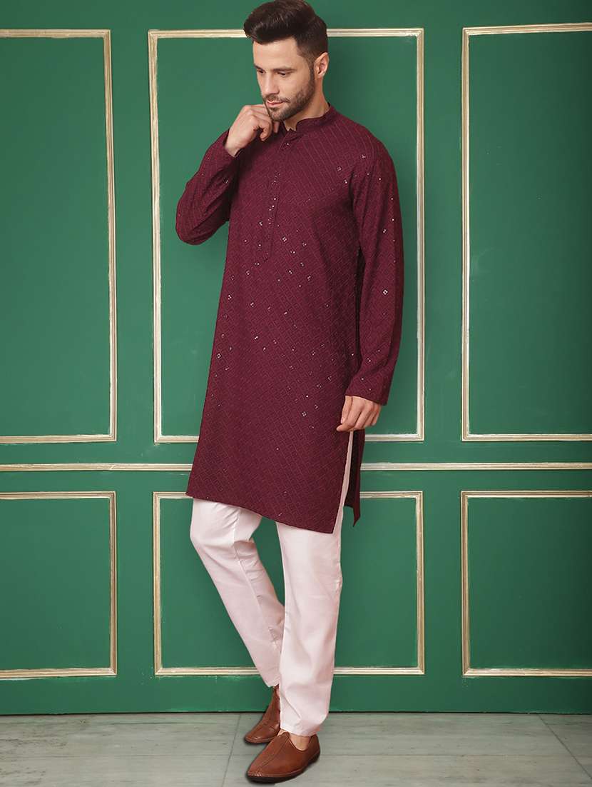 men mandarin neck embroidered kurta pyjama set - 21711772 -  Standard Image - 1