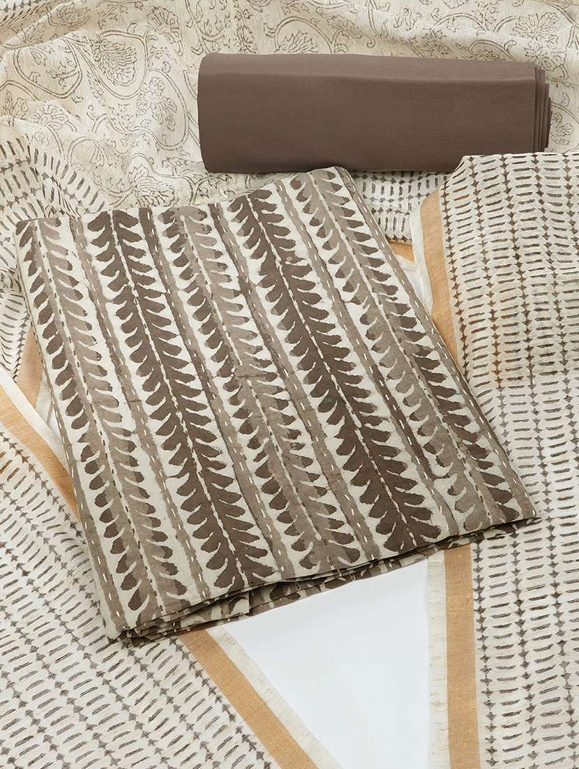 women brown stripes printed unstitched suit
