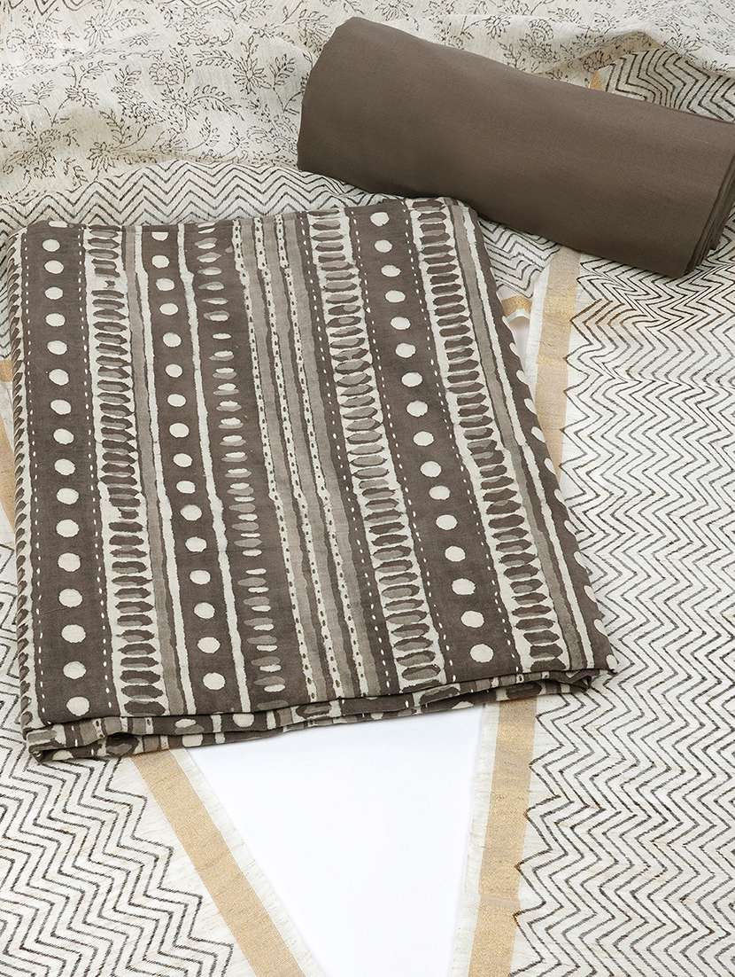 women brown printed unstitched suit - 21711792 -  Zoom Image - 0