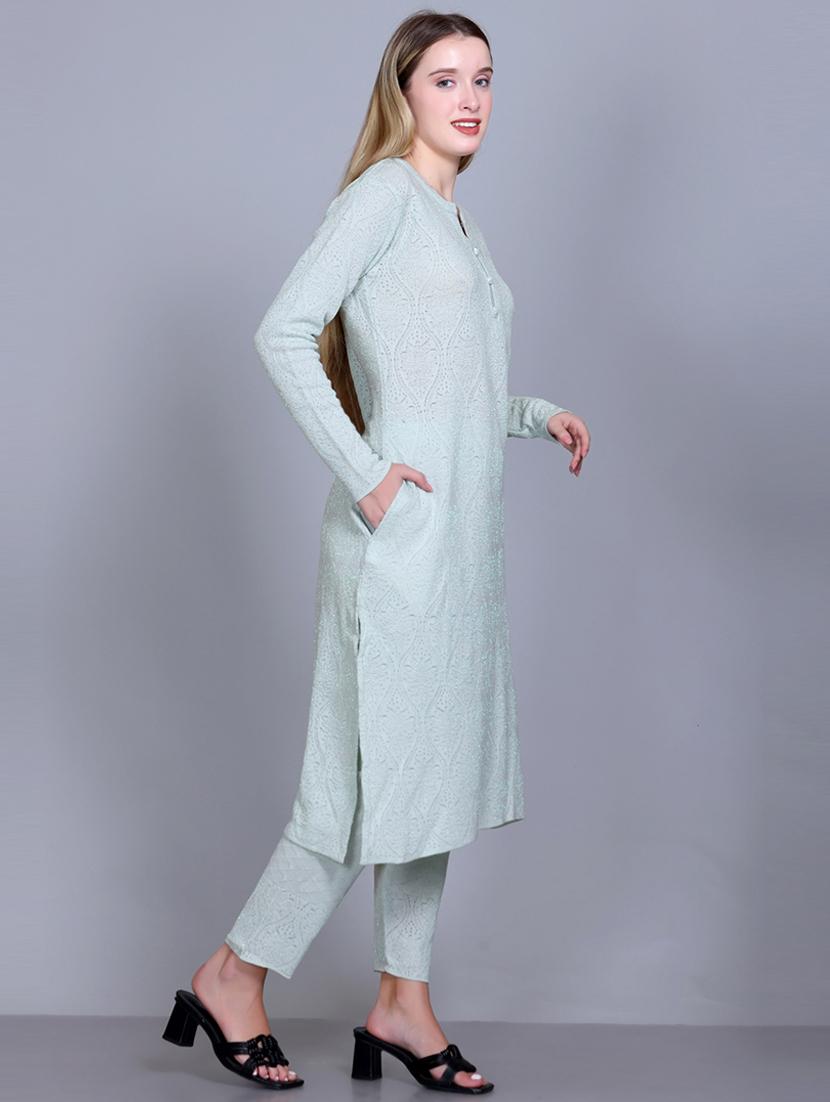 women self design long sleeve suit set - 21711917 - Standard Image - 4