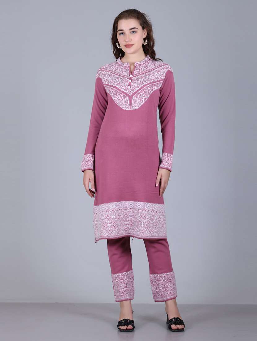 women self design long sleeve suit set - 21711919 - Standard Image - 1