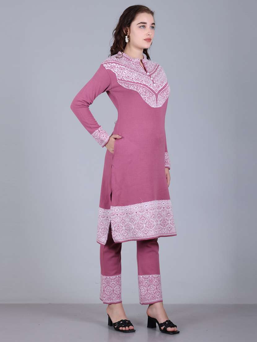 women self design long sleeve suit set - 21711919 - Standard Image - 4