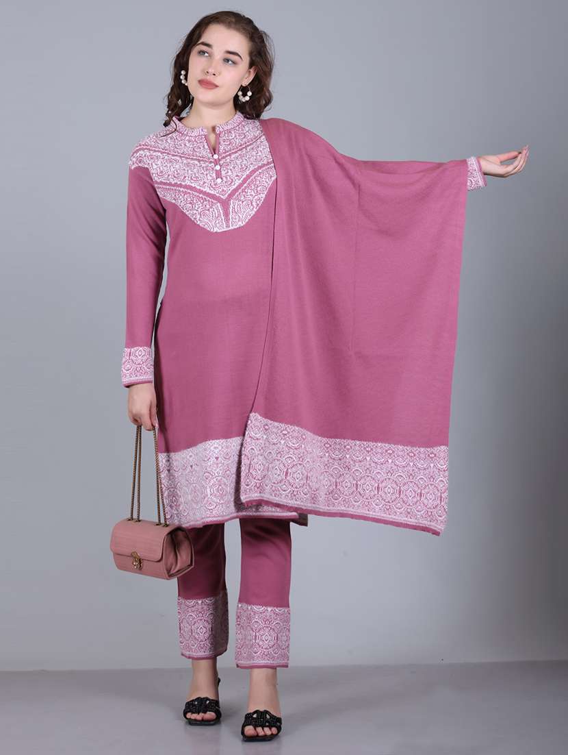 women self design long sleeve suit set - 21711919 - Standard Image - 6