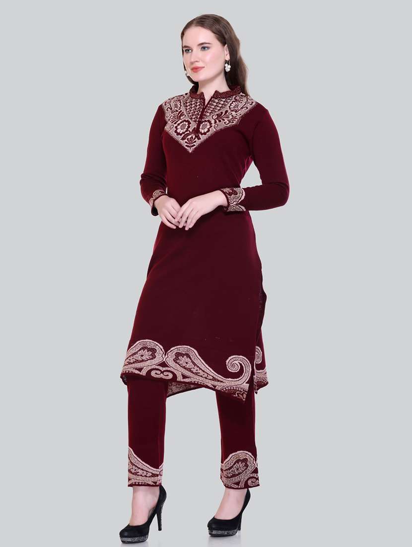 women self design long sleeve suit set - 21711921 - Standard Image - 4