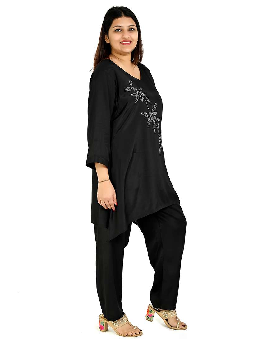 women black embellished v neck co-ords set - 21711978 -  Standard Image - 1