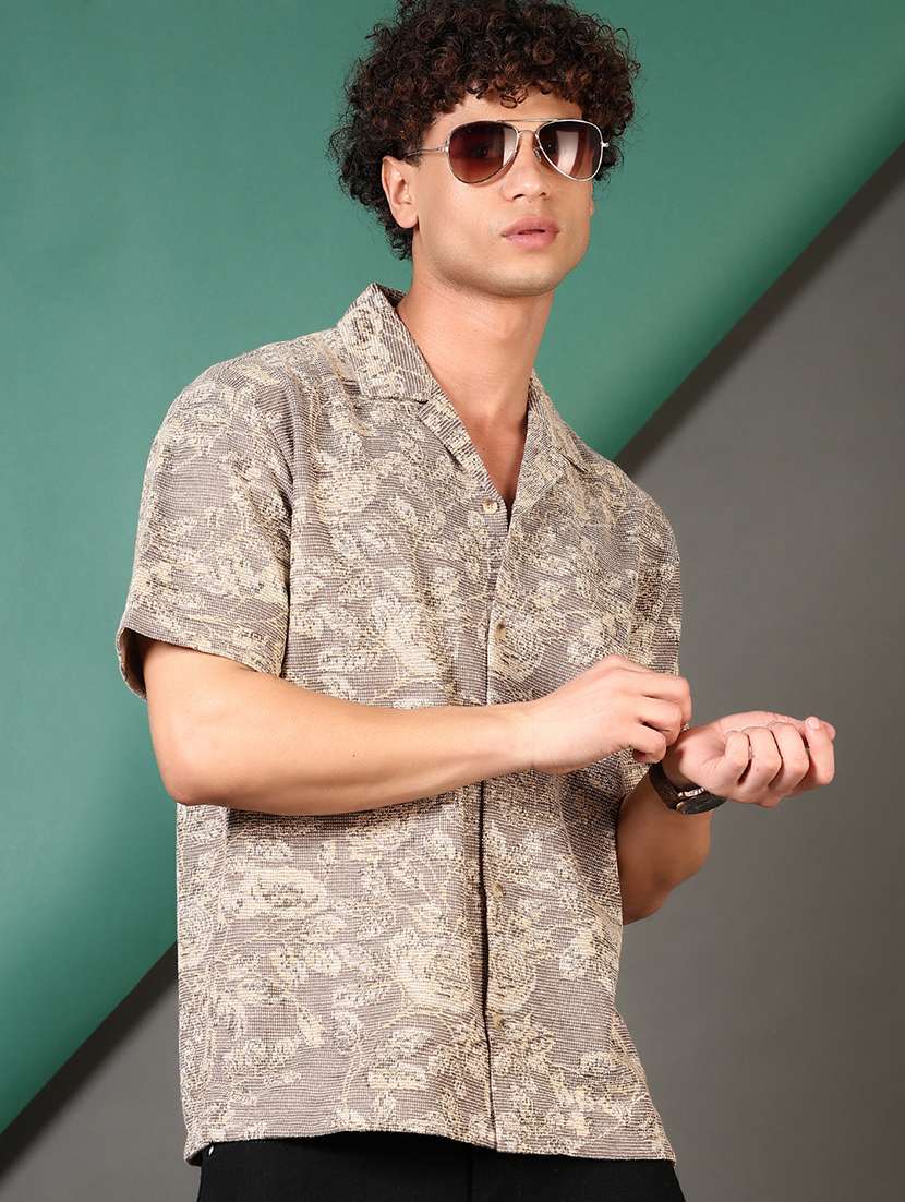 men printed cuban collared casual shirt - 21712000 -  Standard Image - 1