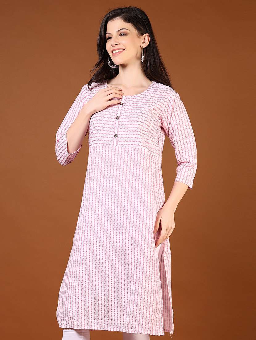 women three quarter sleeve straight kurta - 21712002 -  Standard Image - 1