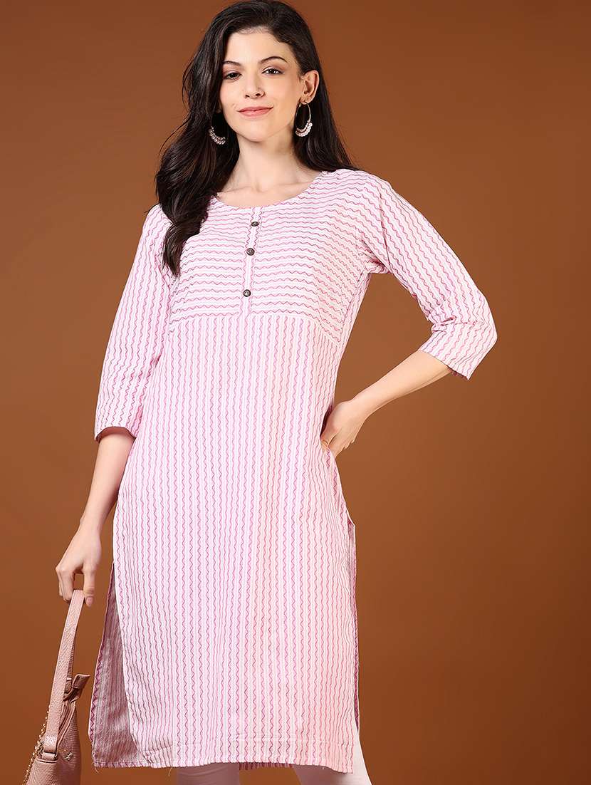 women three quarter sleeve straight kurta - 21712002 -  Standard Image - 4
