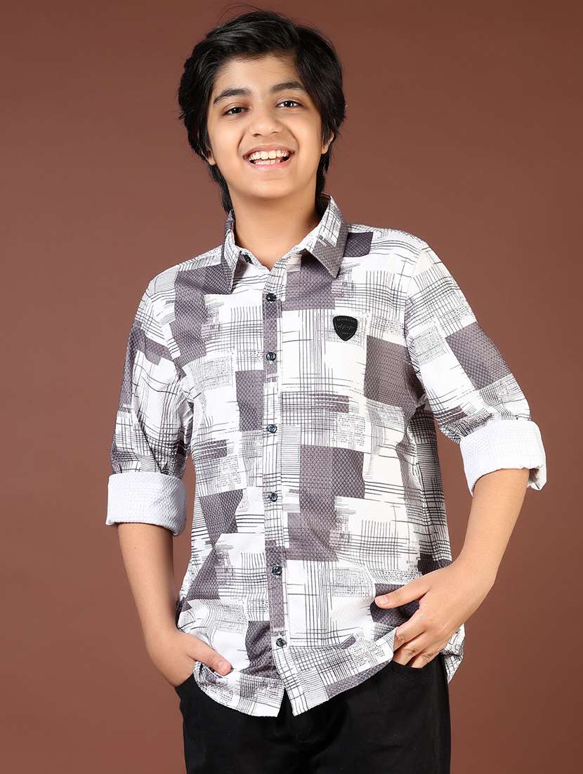 boys printed collared long sleeve shirt - 21712010 -  Standard Image - 1