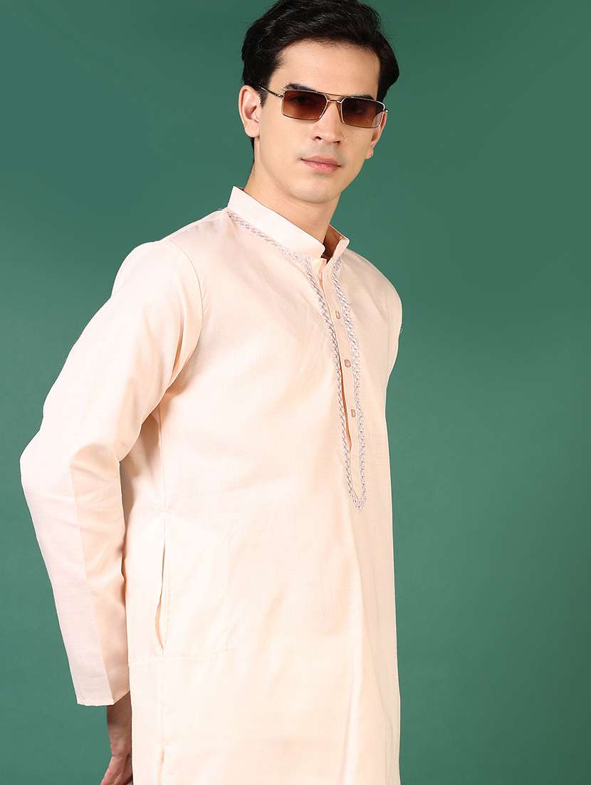 men mandarin neck kurta pyjama ethnic wear set - 21712025 -  Standard Image - 1