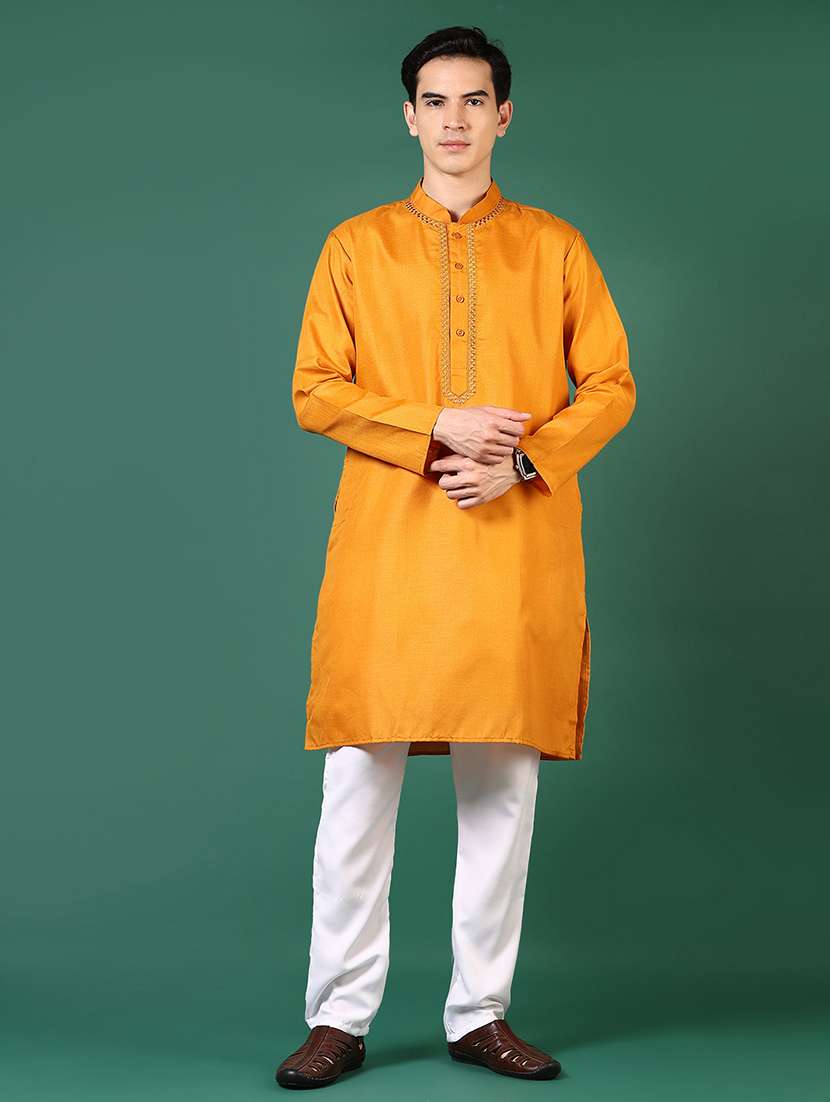men mandarin neck kurta pyjama ethnic wear set