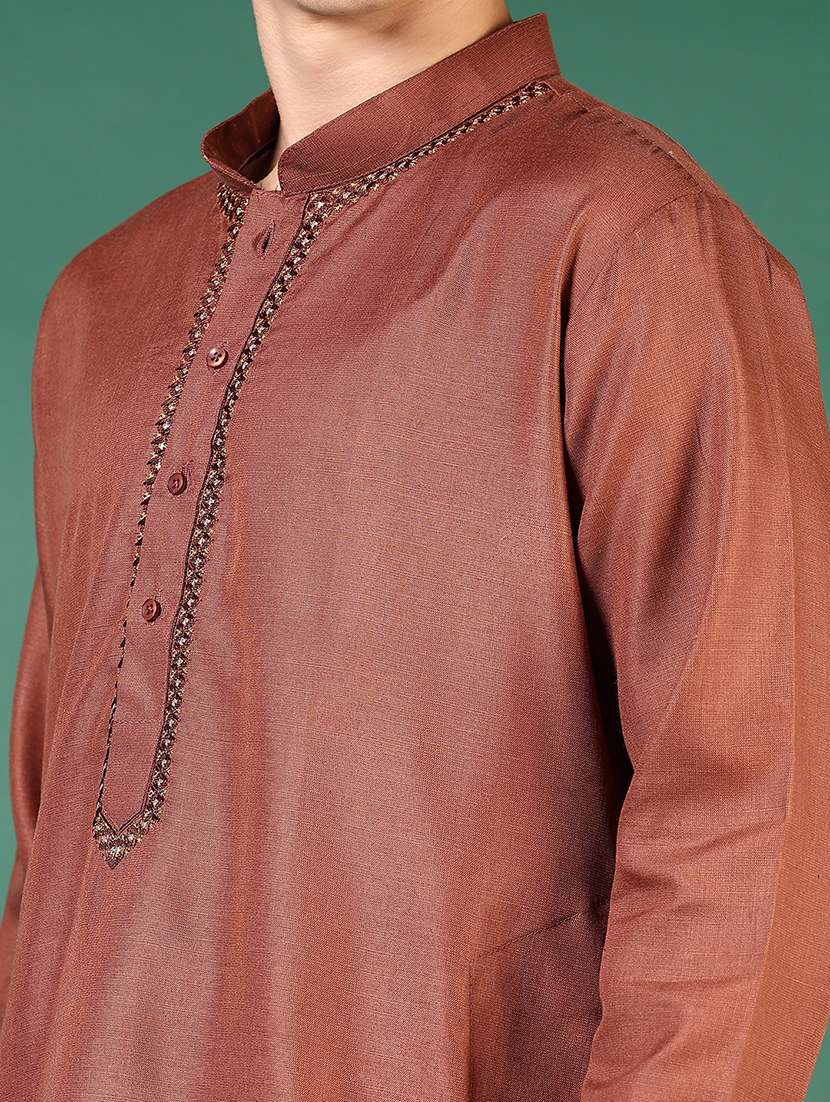 men mandarin neck kurta pyjama ethnic wear set - 21712031 -  Standard Image - 4