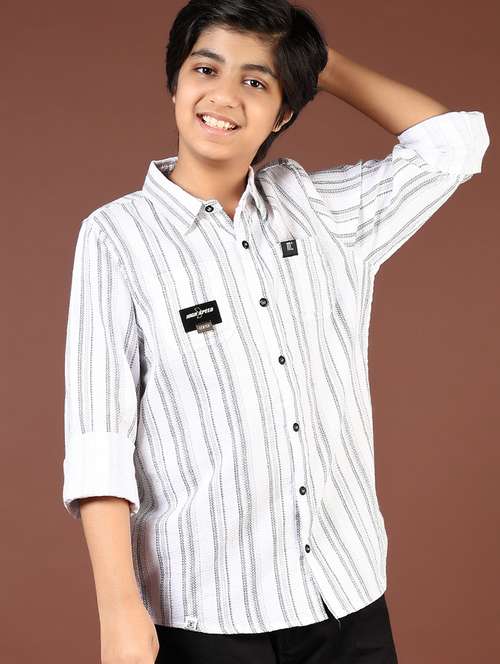 boys striped collared casual shirt - 21712039 -  Standard Image - 0