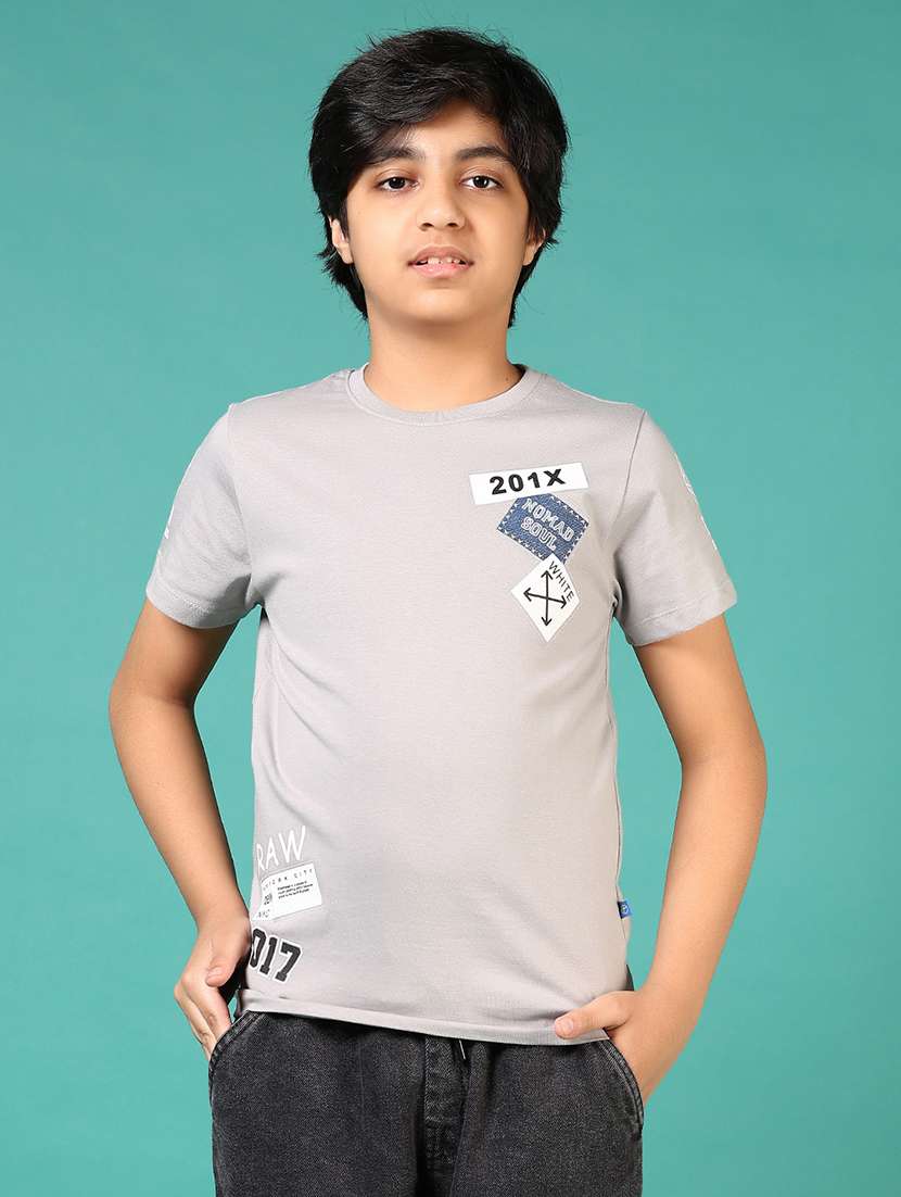 boys grey printed short sleeve regular fit t-shirt - 21712047 -  Standard Image - 1
