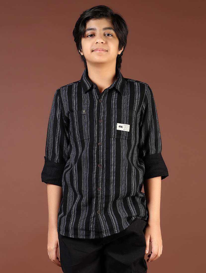 boys striped collared casual shirt - 21712051 -  Standard Image - 1
