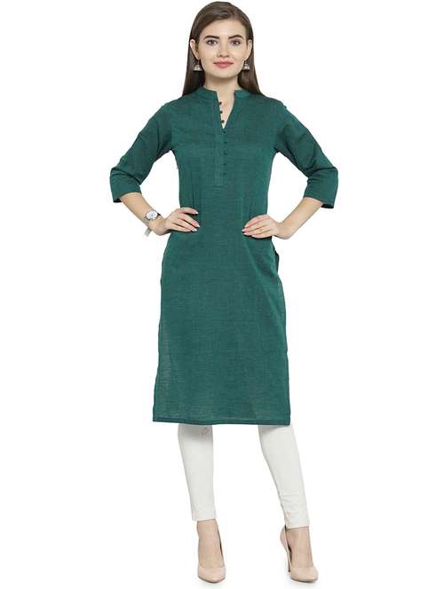 women solid three quarter sleeve straight kurta - 21712083 -  Standard Image - 0
