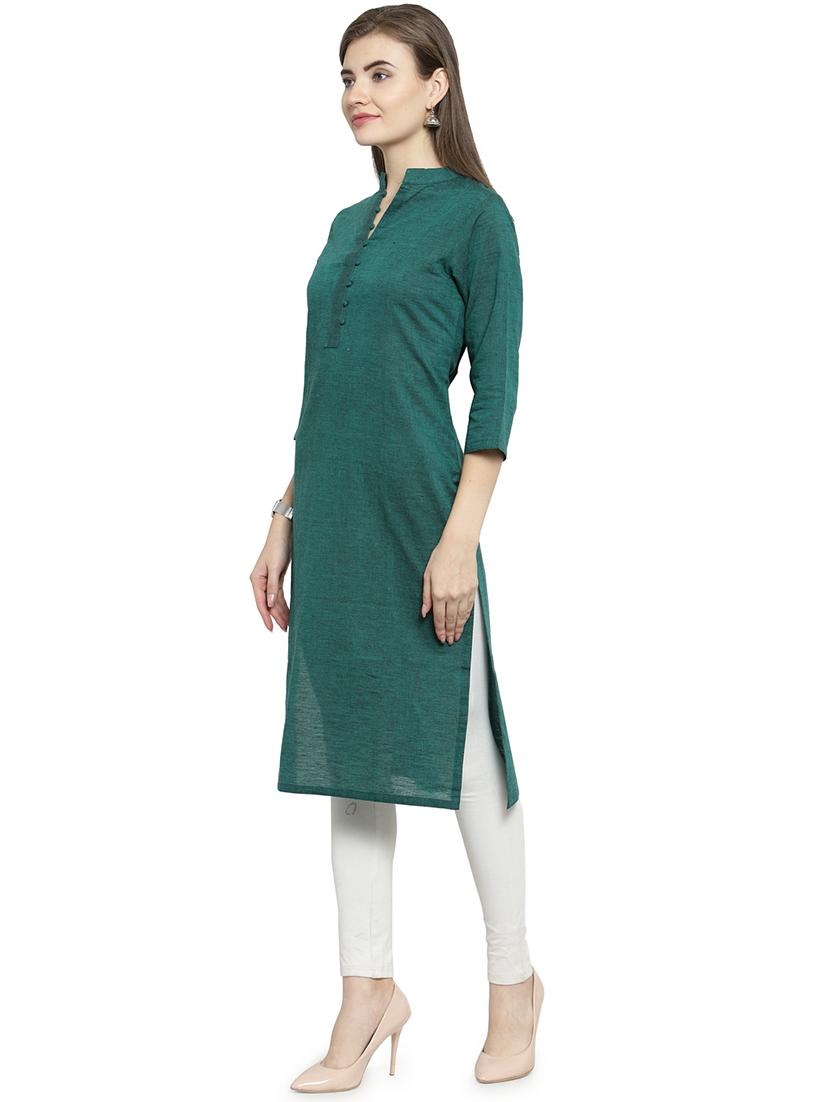 women solid three quarter sleeve straight kurta - 21712083 -  Standard Image - 1