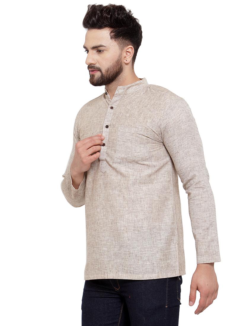 men mandarin neck solid short kurta - 21712085 -  Standard Image - 1