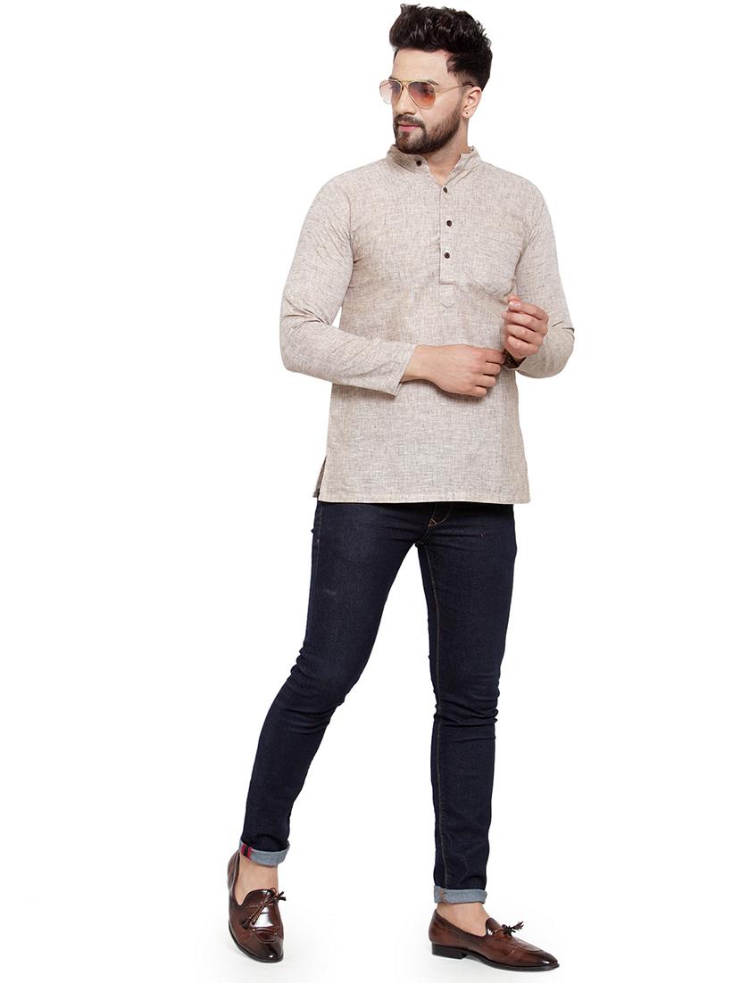 men mandarin neck solid short kurta - 21712085 - Standard Image - 4