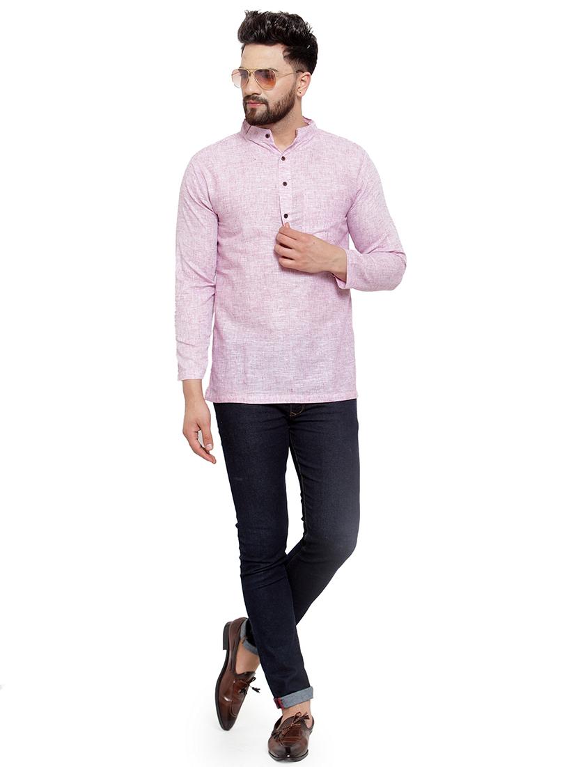 men mandarin neck solid short kurta - 21712087 - Standard Image - 4