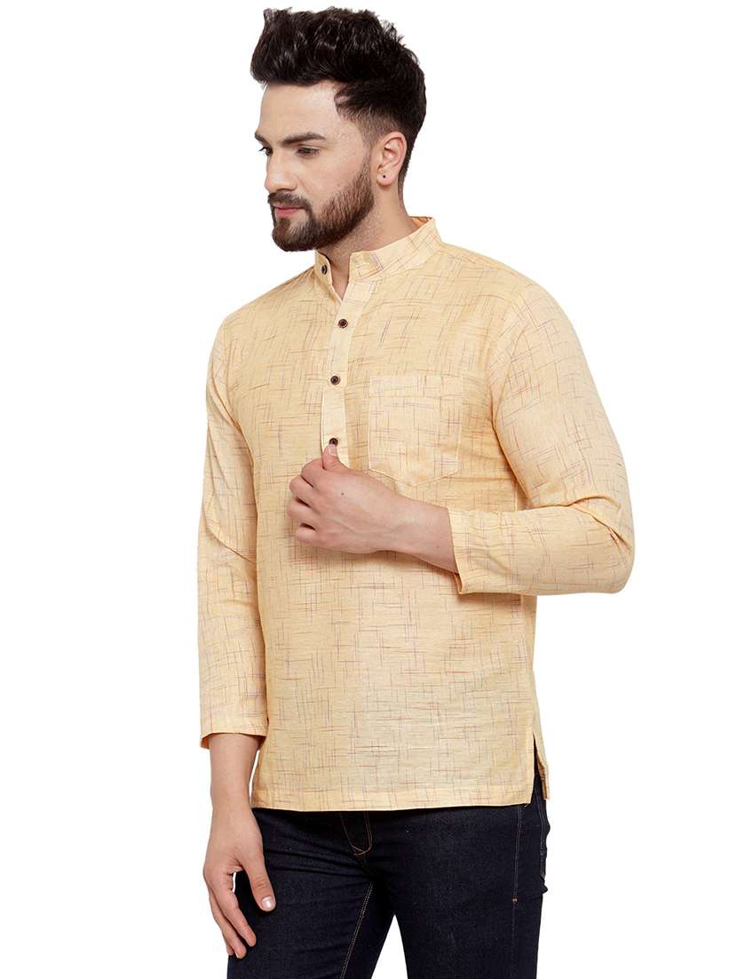 men mandarin neck solid short kurta - 21712091 -  Standard Image - 1