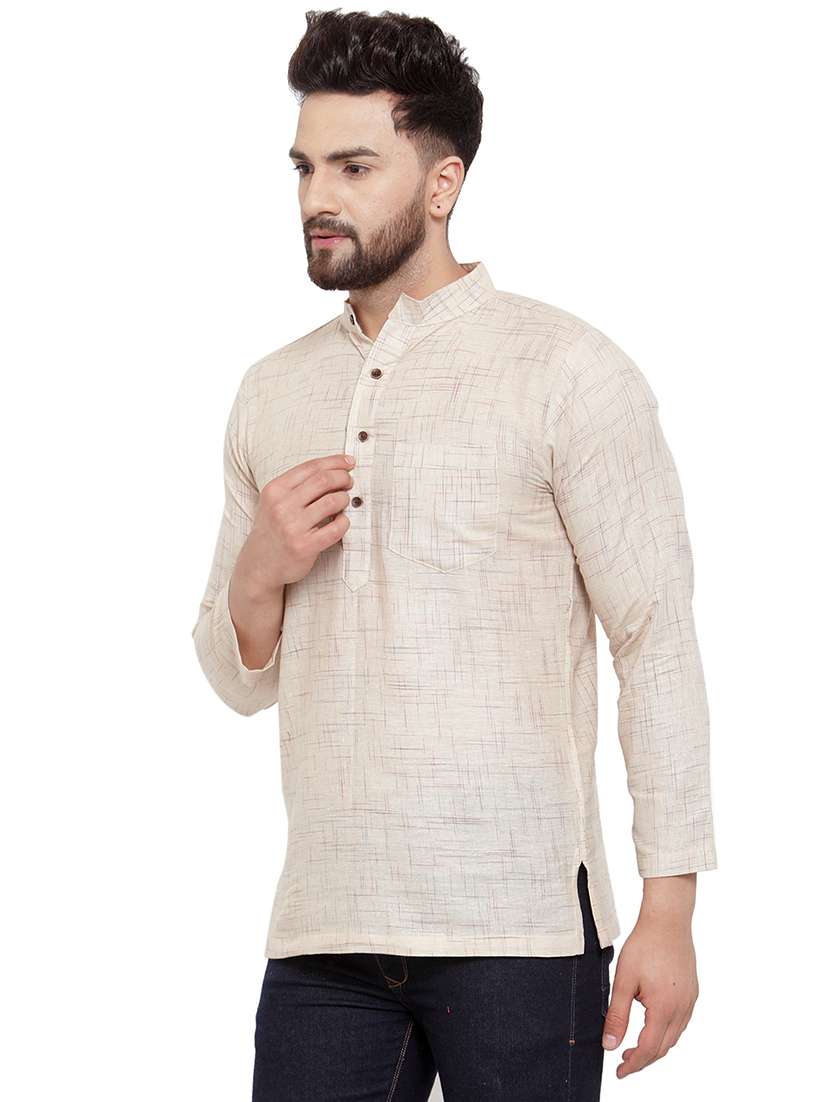 men mandarin neck solid short kurta - 21712093 -  Standard Image - 1