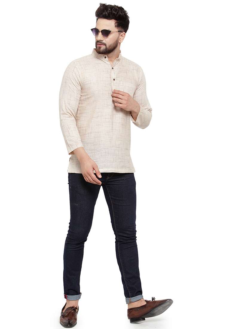 men mandarin neck solid short kurta - 21712093 -  Standard Image - 4