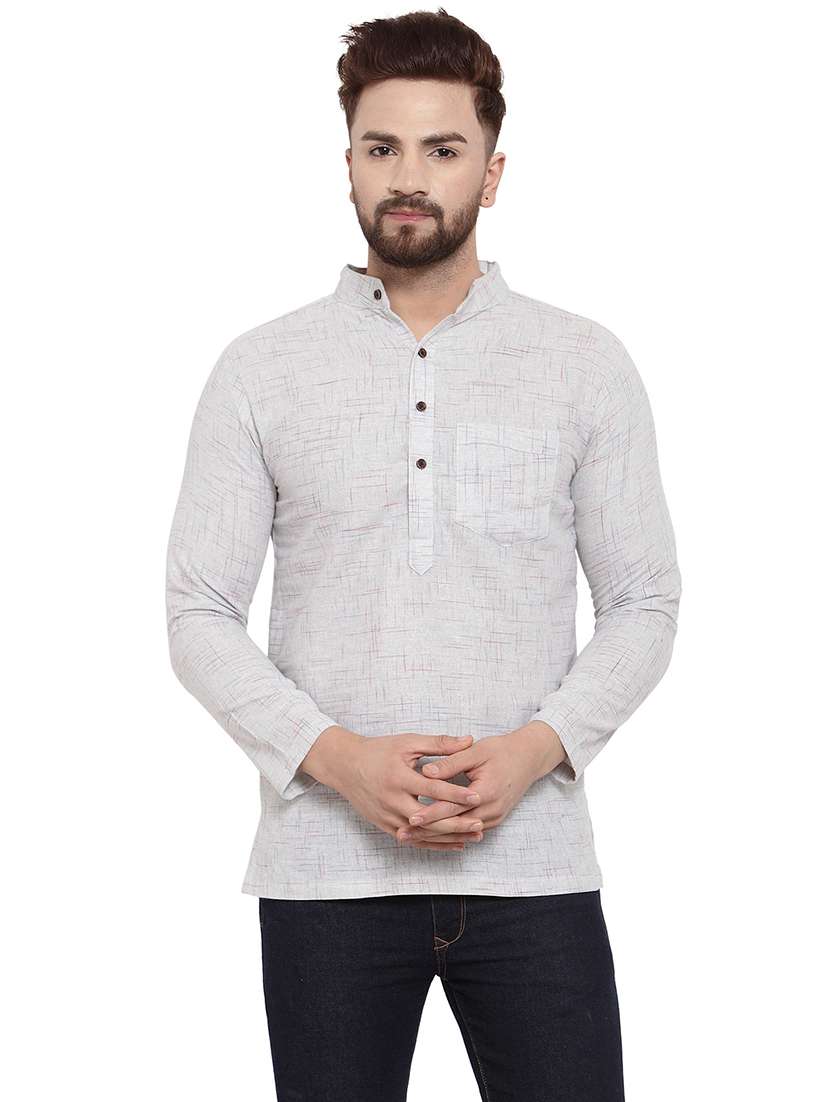 men mandarin neck solid short kurta - 21712099 -  Standard Image - 1