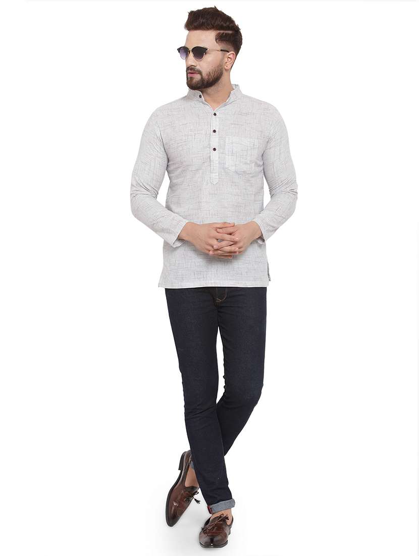 men mandarin neck solid short kurta - 21712099 -  Standard Image - 4