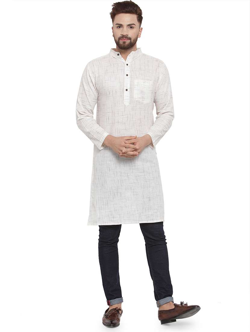 men mandarin neck solid long kurta