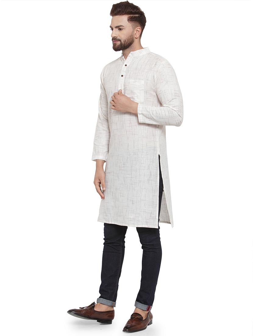 men mandarin neck solid long kurta - 21712100 - Standard Image - 1