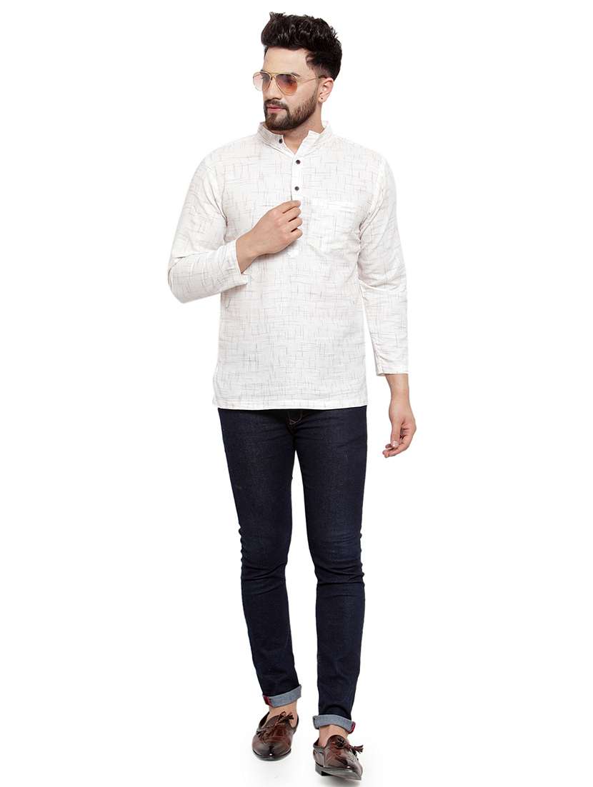 men mandarin neck solid short kurta - 21712101 - Standard Image - 4