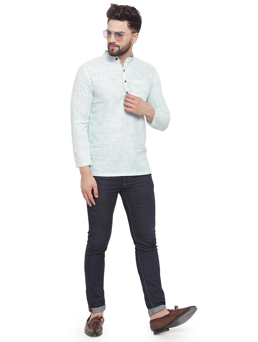men mandarin neck solid short kurta - 21712103 - Standard Image - 4