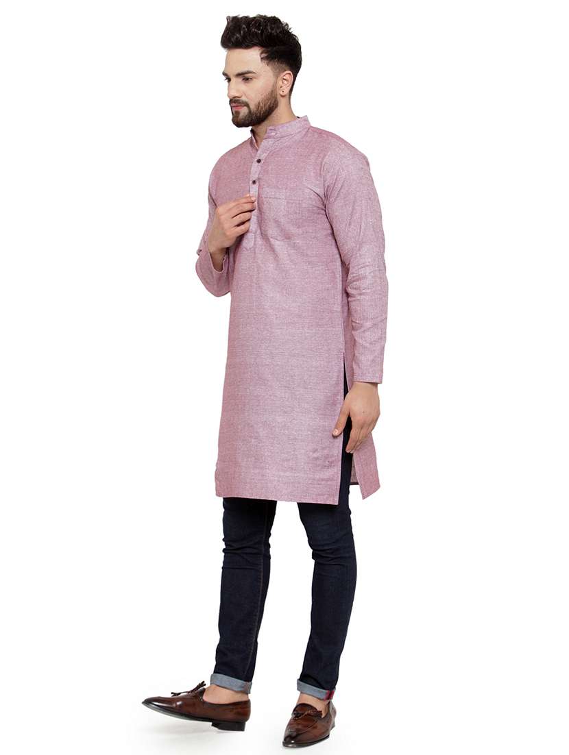 men mandarin neck solid long kurta - 21712104 - Standard Image - 1