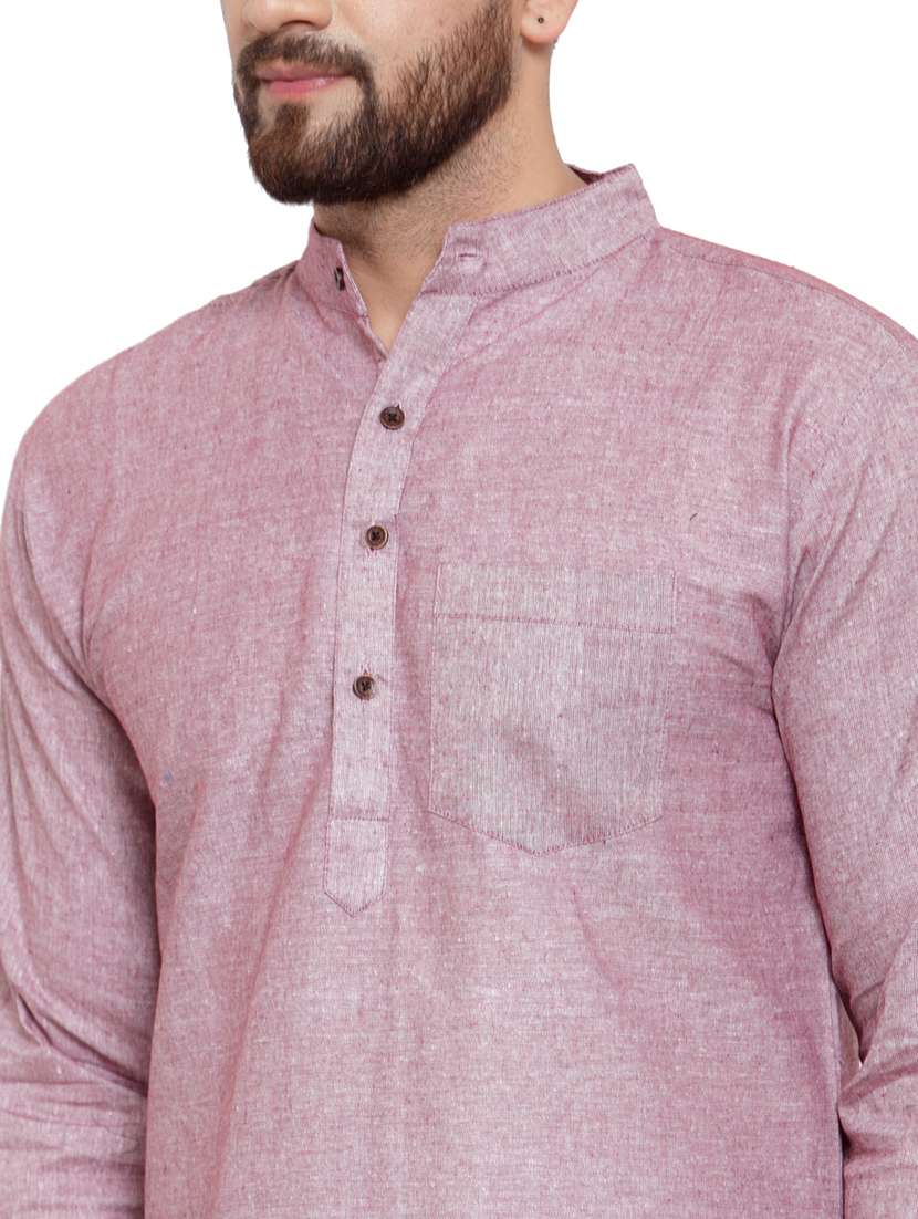 men mandarin neck solid long kurta - 21712104 - Standard Image - 4