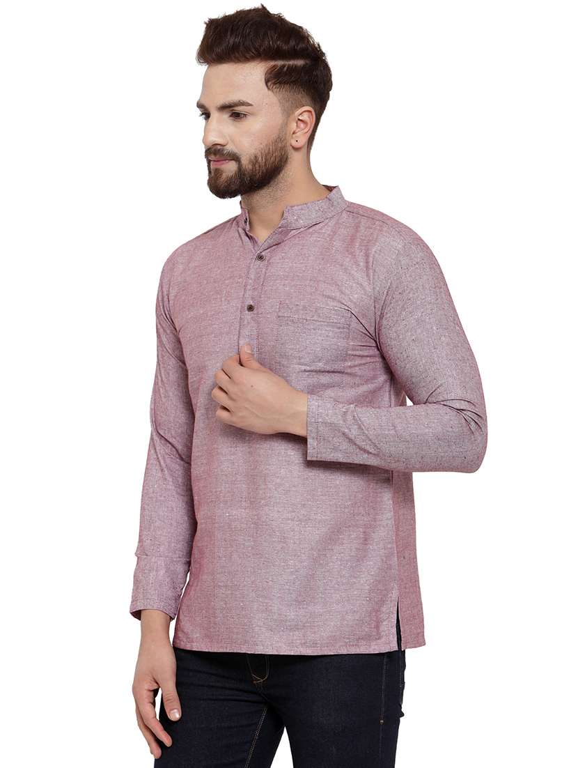 men mandarin neck solid short kurta - 21712105 -  Standard Image - 1
