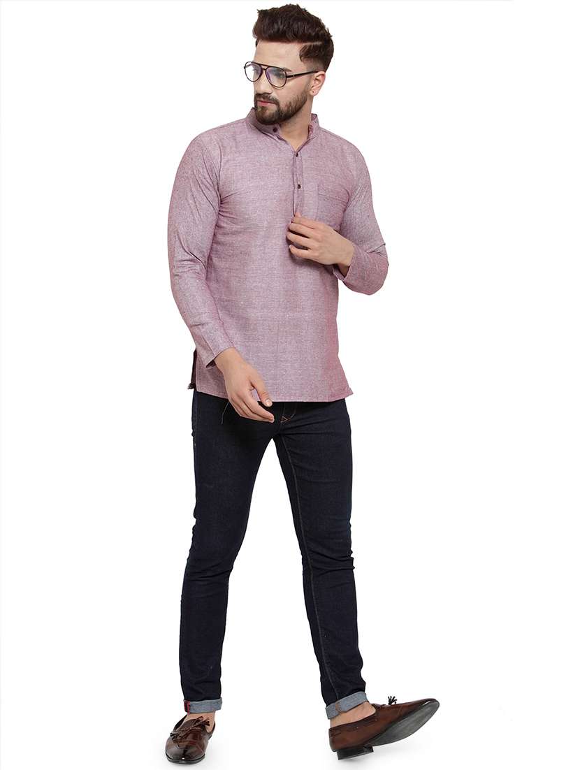 men mandarin neck solid short kurta - 21712105 -  Standard Image - 4