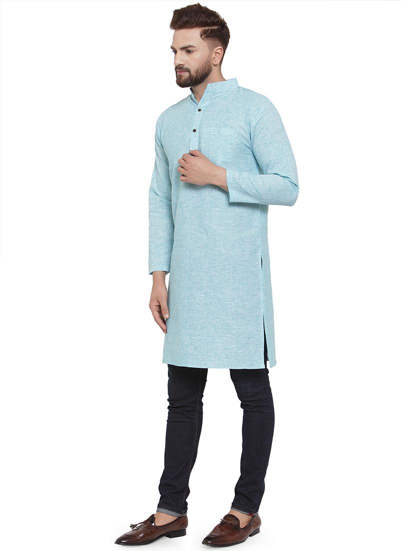 men mandarin neck solid long kurta - 21712107 - Standard Image - 1